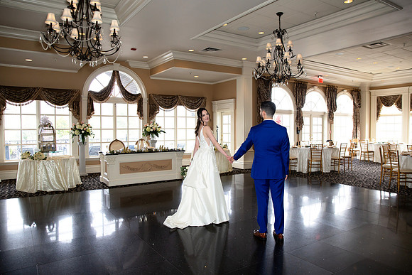 Bride and Groom in Reception Hall at Falkirk Estate